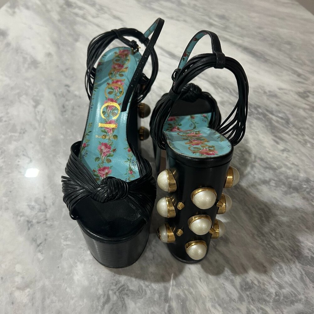 Gucci Black Platform Shoes with Gold Accents - Picture 2 of 7